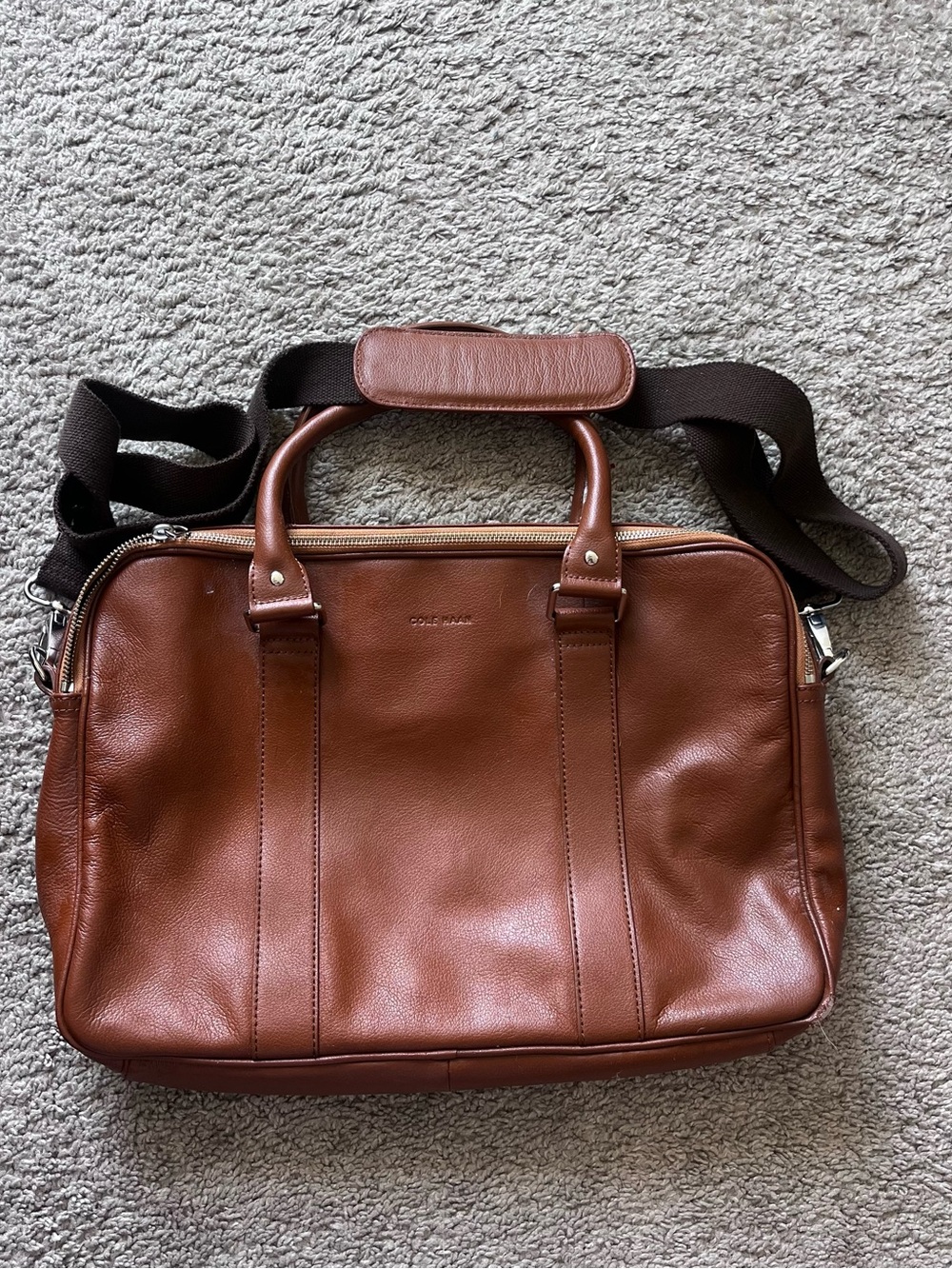 Cole Haan Brown Leather Laptop Briefcase with Shoulder Strap